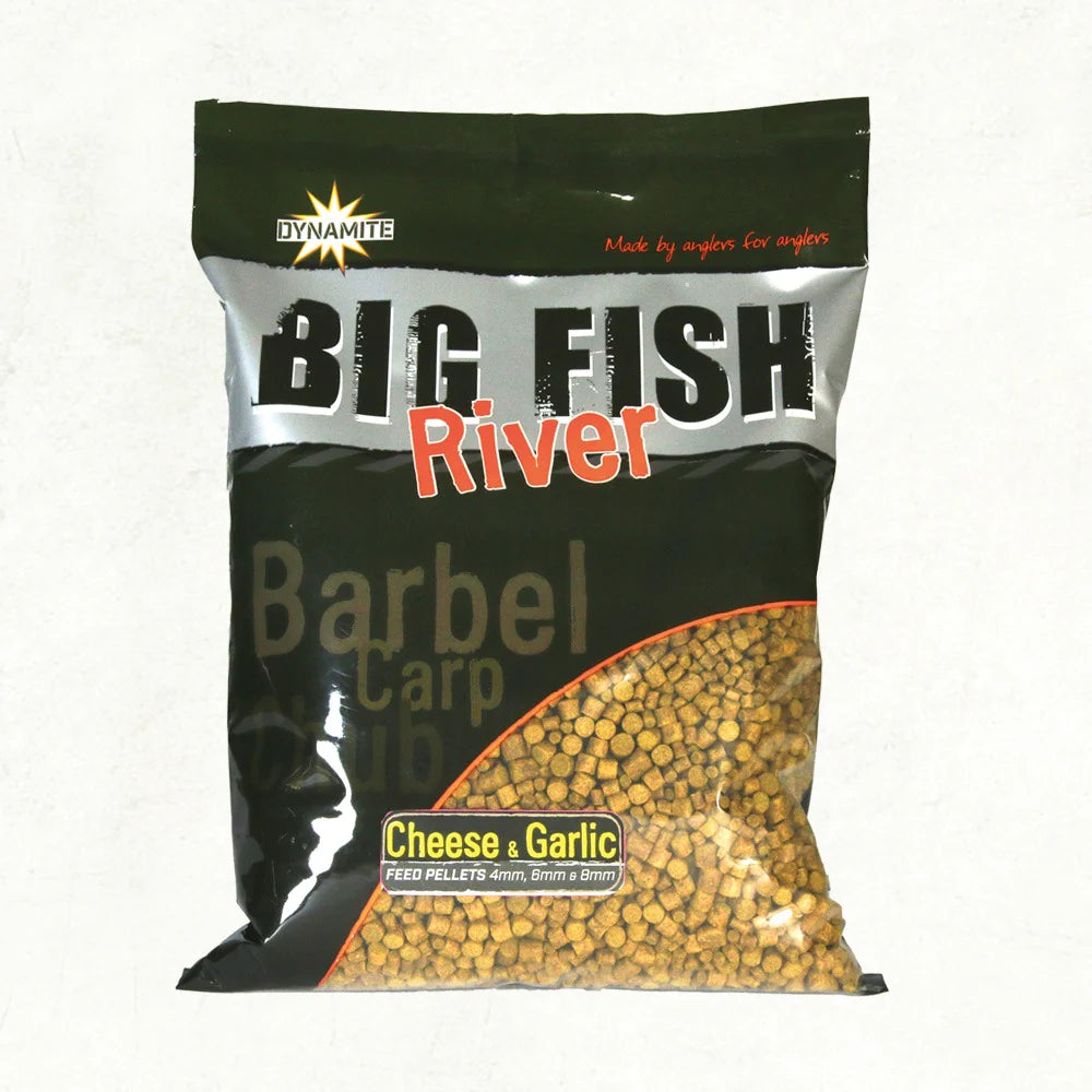 DYNAMITE DYNAMITE Big Fish River Pellets Cheese & Garlic 4 6 8mm 1.8kg - Parkfield Angling Centre