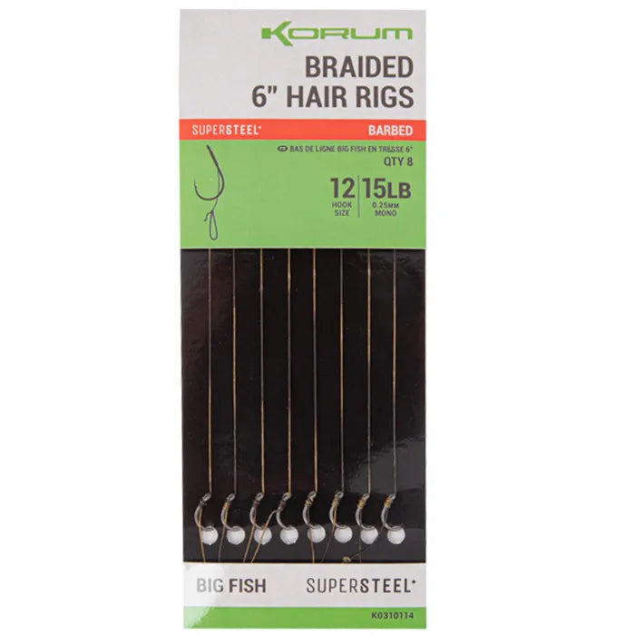KORUM KORUM Big Fish Braided Hair Rigs 6" - Parkfield Angling Centre