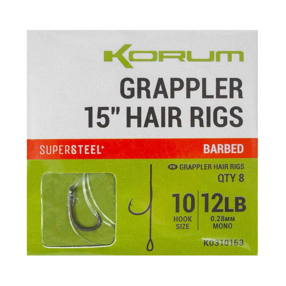 KORUM KORUM Grappler Hair Rigs - 15" Barbed - Parkfield Angling Centre