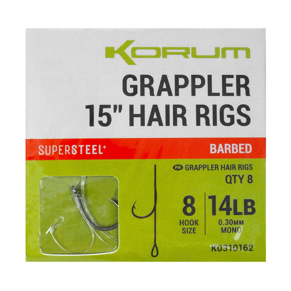 KORUM KORUM Grappler Hair Rigs - 15" Barbed - Parkfield Angling Centre