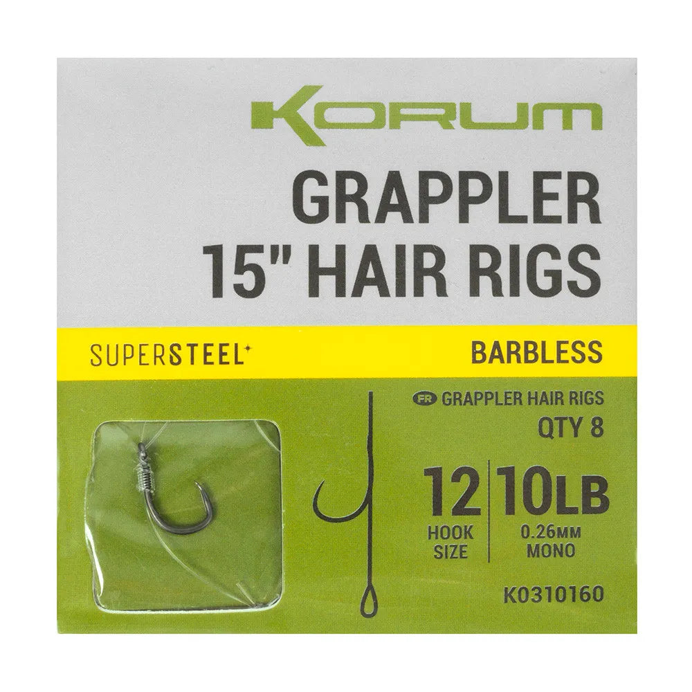 KORUM KORUM Grappler Hair Rigs - 15" Barbless - Parkfield Angling Centre