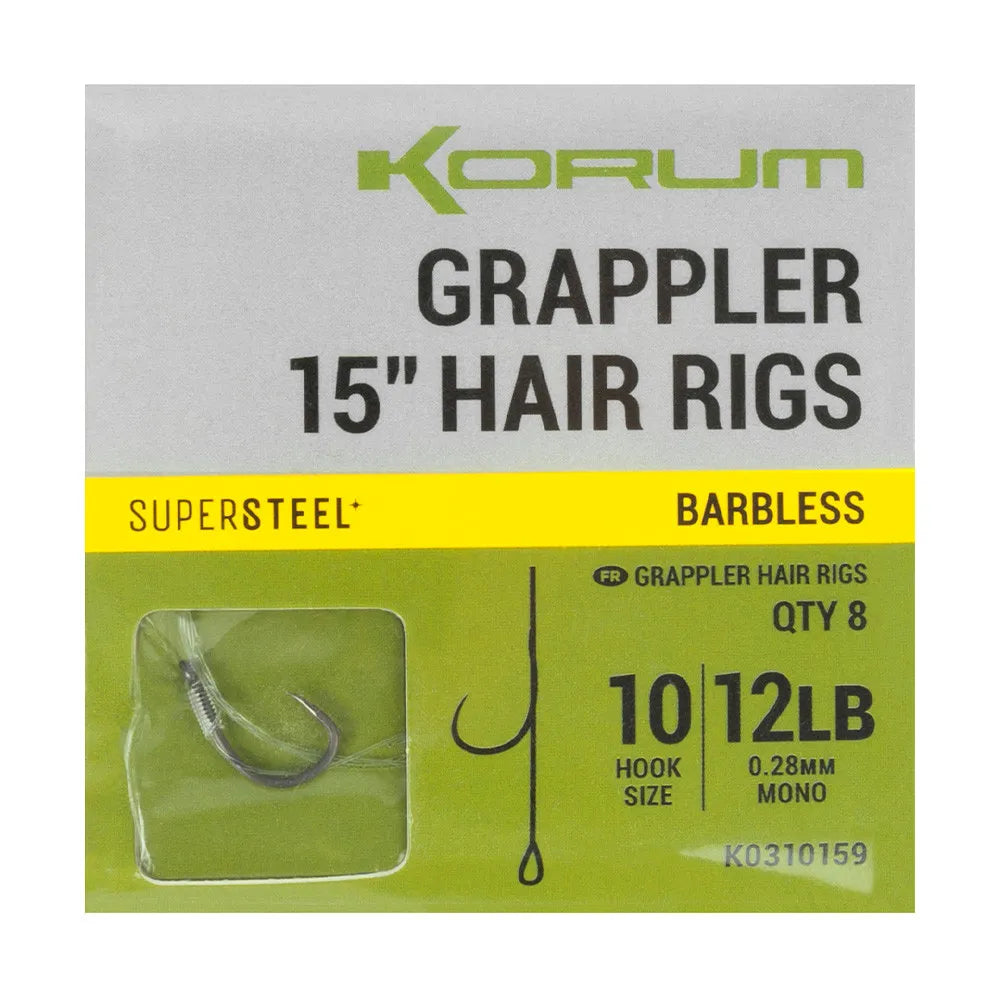 KORUM KORUM Grappler Hair Rigs - 15" Barbless - Parkfield Angling Centre