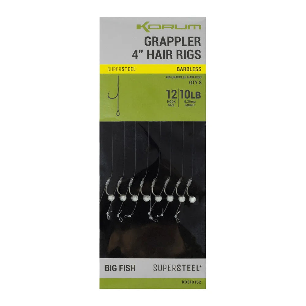 KORUM KORUM Grappler Hair Rigs - 4" Barbless - Parkfield Angling Centre
