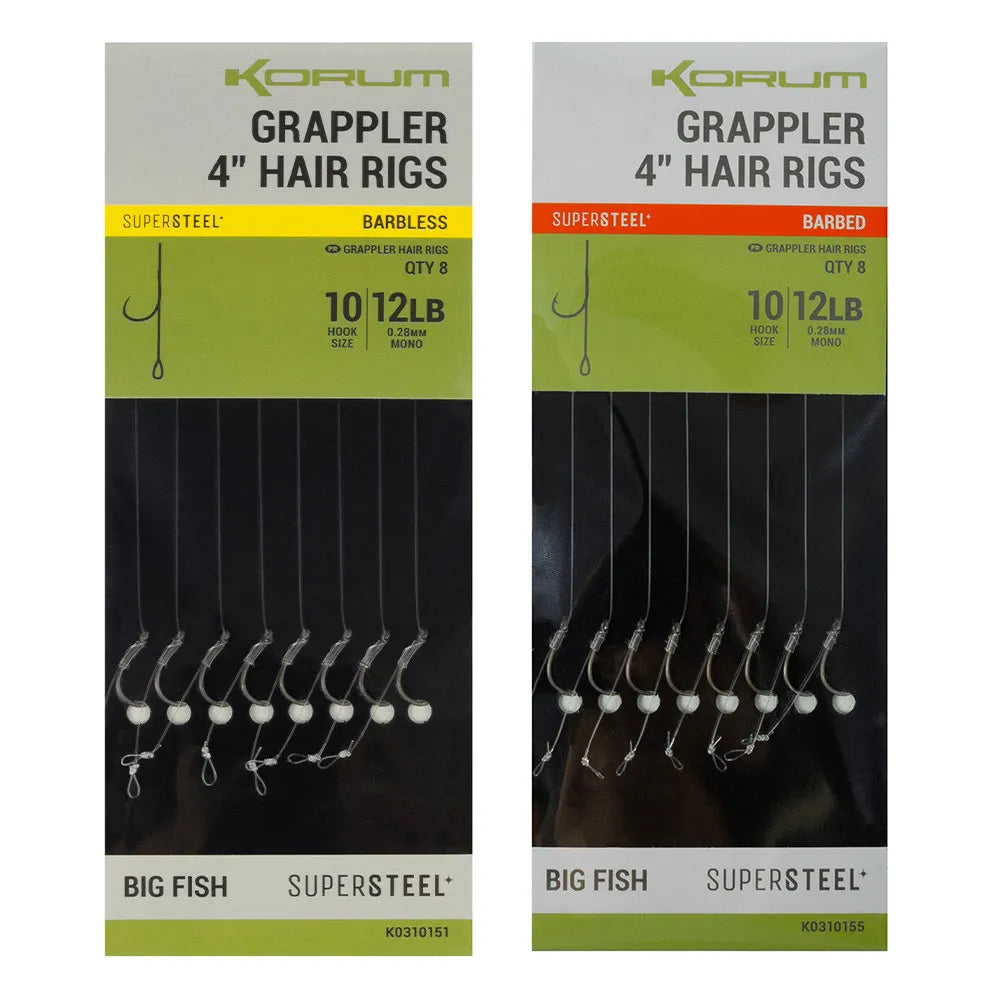 KORUM KORUM Grappler Hair Rigs - 4" Barbless - Parkfield Angling Centre