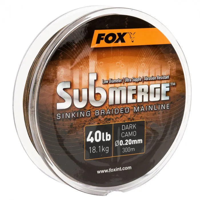 FOX FOX Submerge Dark Camo Sinking Braid Mainline 300m + 600m - Parkfield Angling Centre