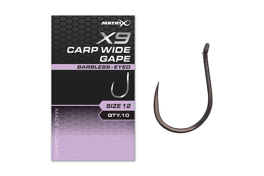 MATRIX MATRIX X9 Carp Wide Gape Barbless - Eyed - Parkfield Angling Centre