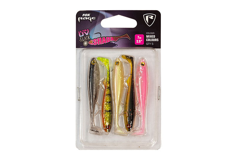 FOX FOX Rage Slick Shad x5 Mixed UV Colour Pack  - Parkfield Angling Centre