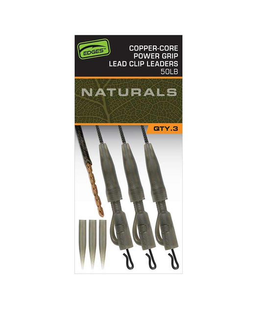 FOX FOX Edges Naturals Copper-Core Power Grip Lead Clip Leaders x3 - Parkfield Angling Centre