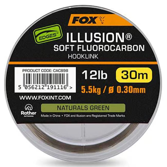 FOX FOX Edges Illusion Soft Fluorocarbon Hooklink 30m - Naturals Green - Parkfield Angling Centre