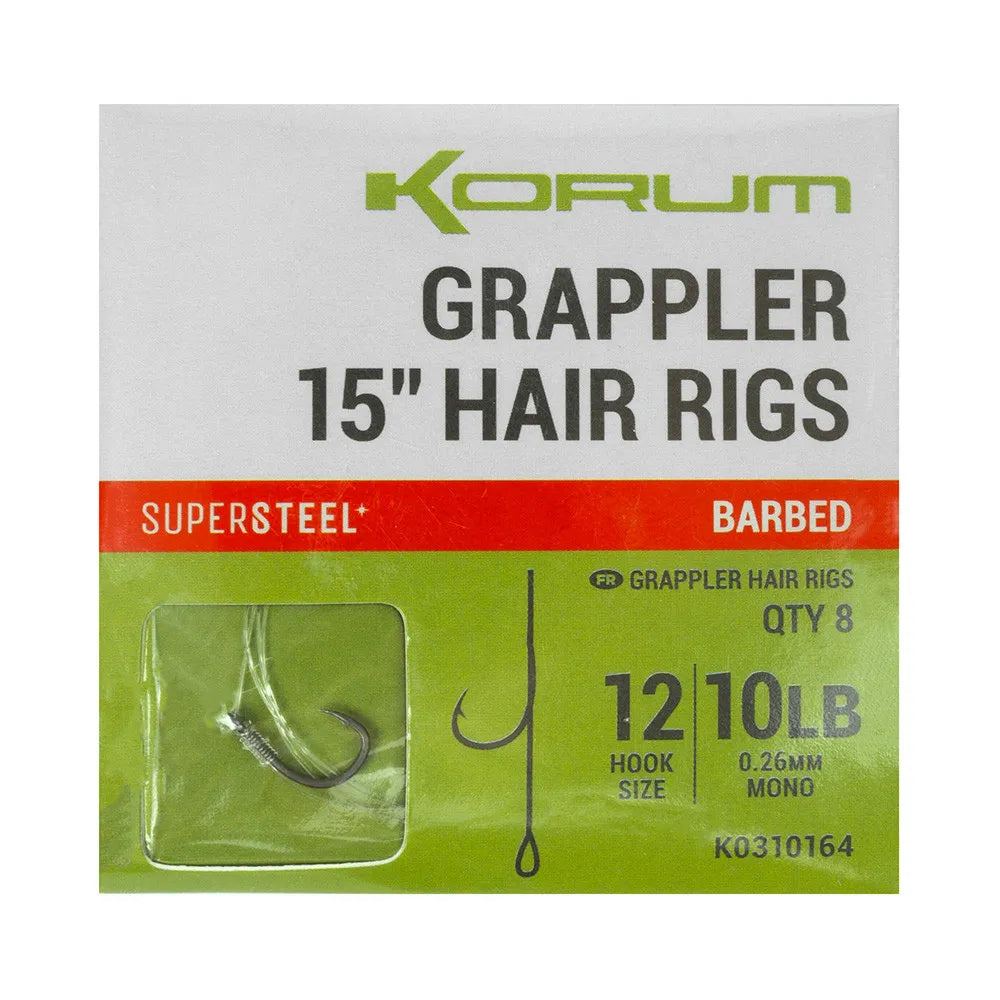 KORUM KORUM Grappler Hair Rigs - 15" Barbed  - Parkfield Angling Centre