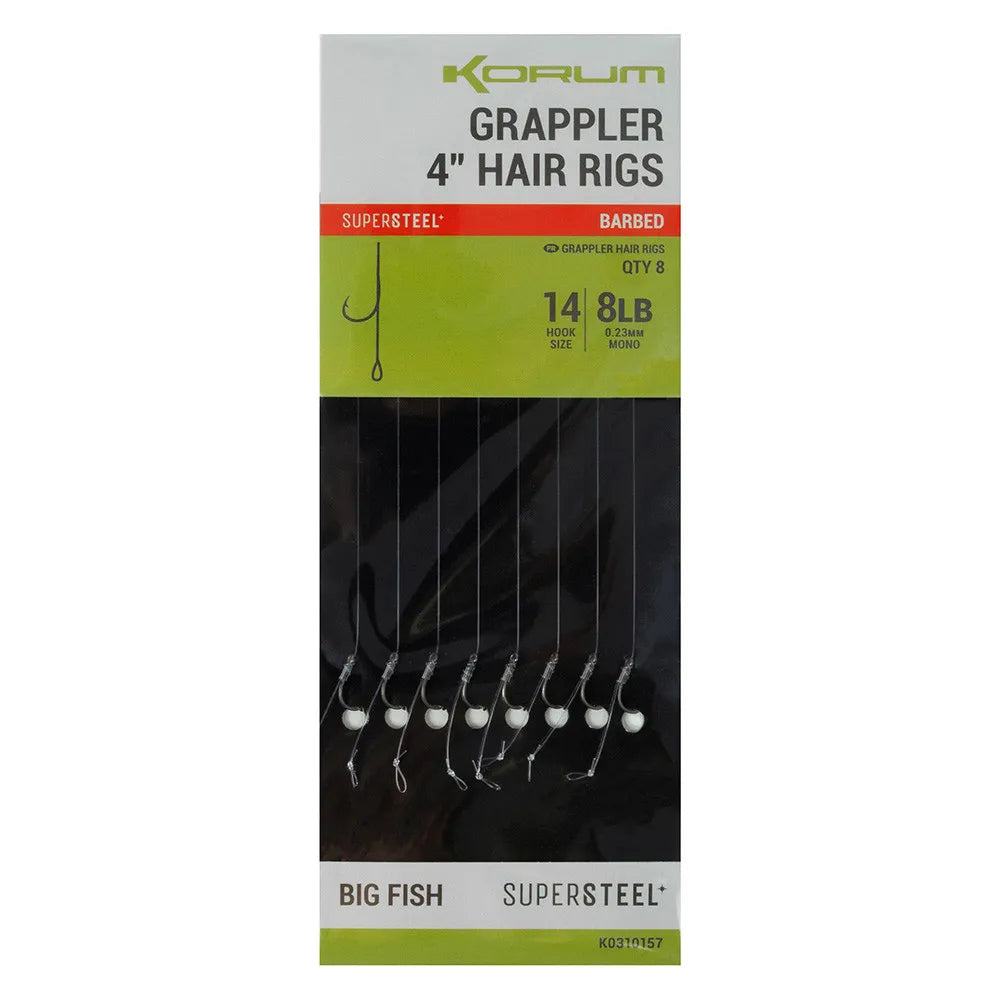 KORUM KORUM Grappler Hair Rigs - 4" Barbed  - Parkfield Angling Centre