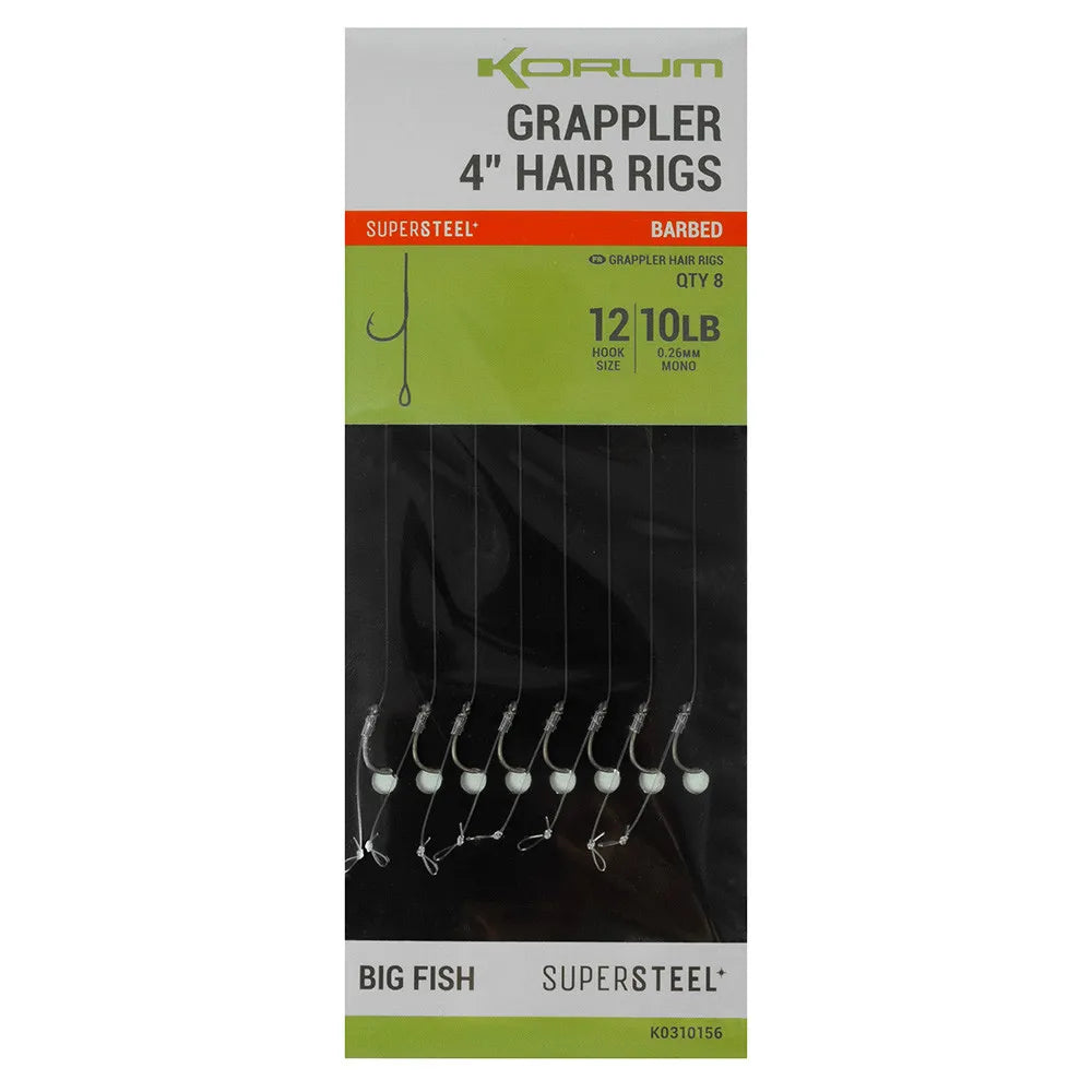 KORUM KORUM Grappler Hair Rigs - 4" Barbed  - Parkfield Angling Centre