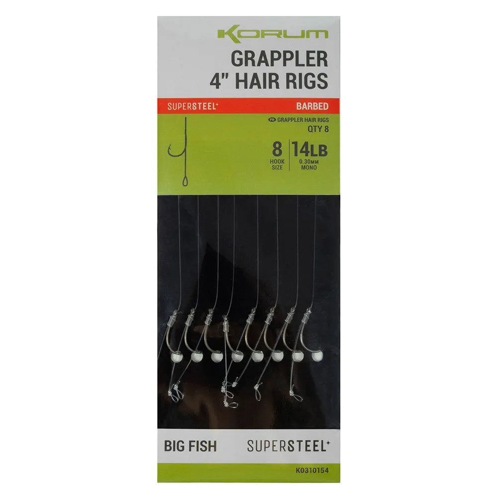 KORUM KORUM Grappler Hair Rigs - 4" Barbed  - Parkfield Angling Centre