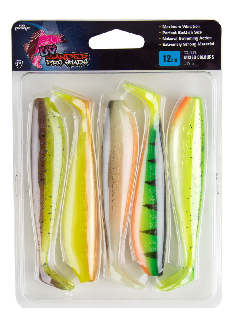 FOX FOX Zander Pro Shad x 5pcs Mixed UV colour Pack  - Parkfield Angling Centre