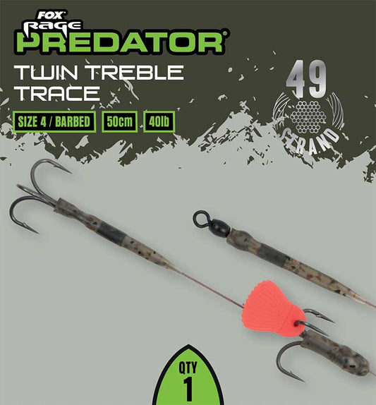 FOX FOX Rage Predator Twin Treble Trace Barbed  - Parkfield Angling Centre