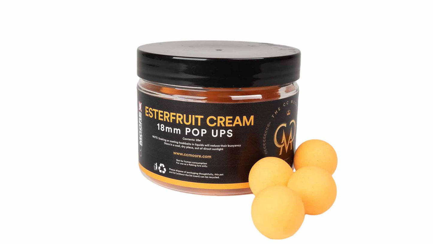 CC MOORE CC MOORE Esterfruit Cream Pop Ups (Elite Range) CC MOORE Esterfruit Cream Pop Ups (Elite Range) 18mm  1 pot - Parkfield Angling Centre